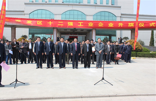 必一运动电器公司参加六安开发区“十二强”工业企业升旗仪式